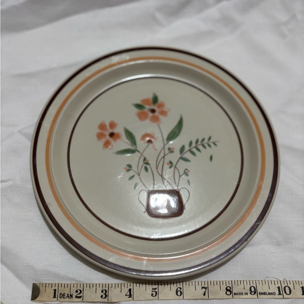 Vintage StonewareFloral Ceramic Plate with Brown and Green Accents